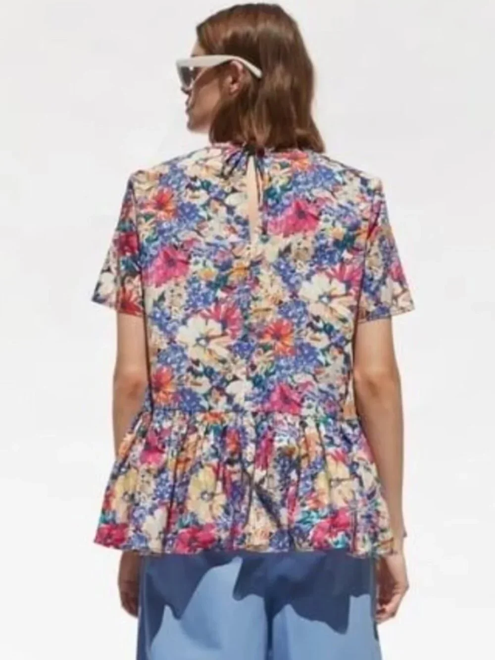 Zara | Vibrant Floral Poplin Peplum Blouse In Multicolor - Picture 3 of 11